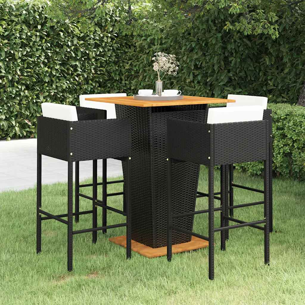 Set Bar da Giardino 5 pz con Cuscini in Polyrattan Nero | homemem39