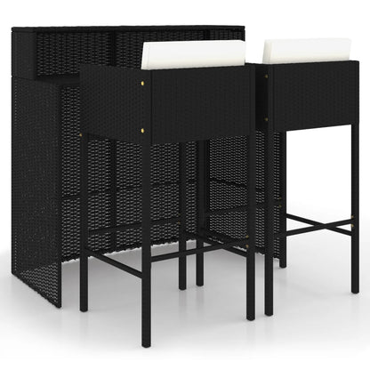 Set Bar da Giardino 3 pz con Cuscini Polyrattan Nero - homemem39