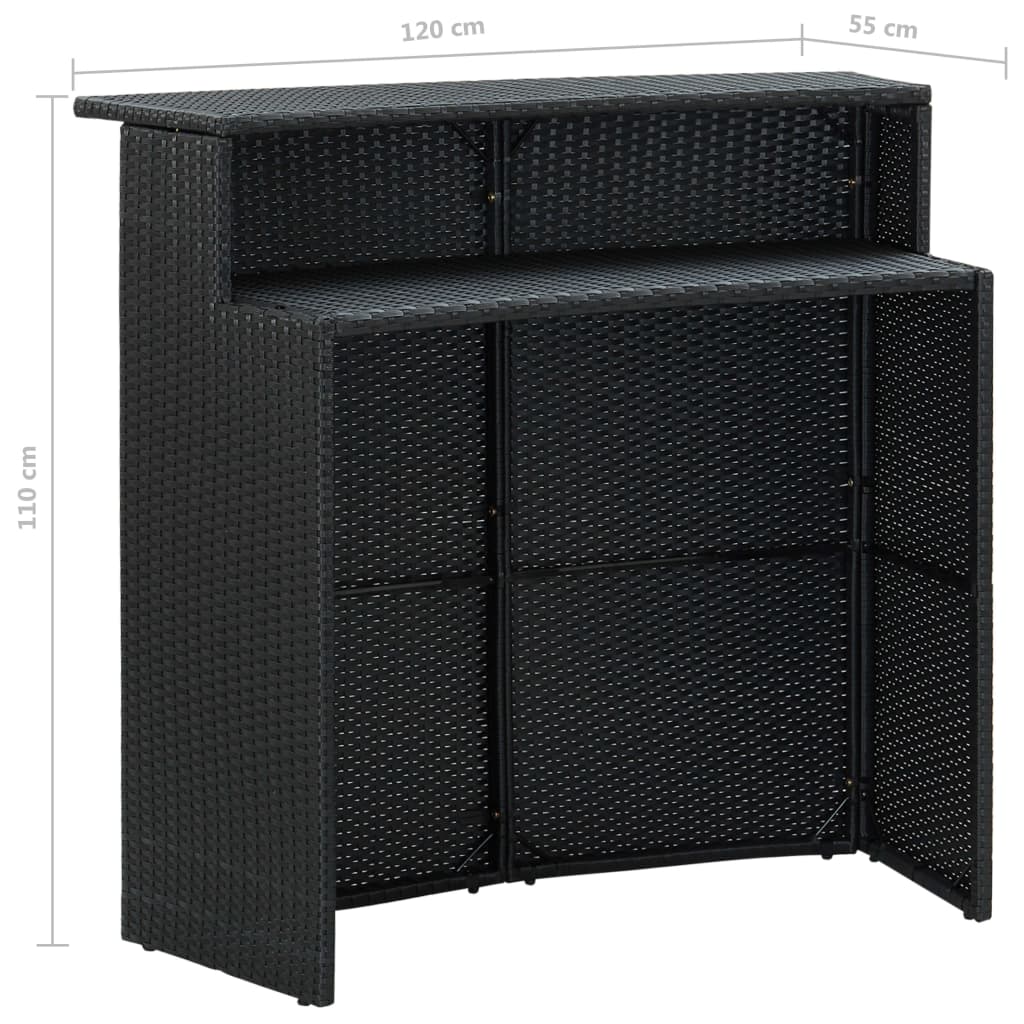 Set Bar da Giardino 3 pz con Cuscini Polyrattan Nero - homemem39