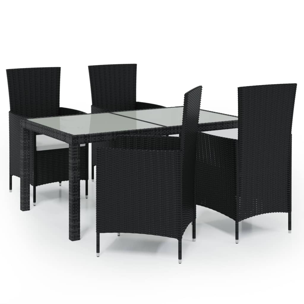 Set da Pranzo da Giardino 5 pz con Cuscini in Polyrattan Nero - homemem39