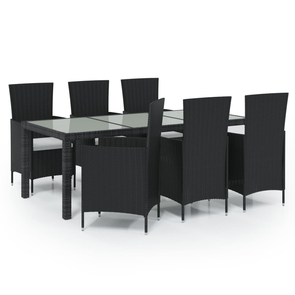 Set da Pranzo da Giardino 7 pz con Cuscini in Polyrattan Nero - homemem39