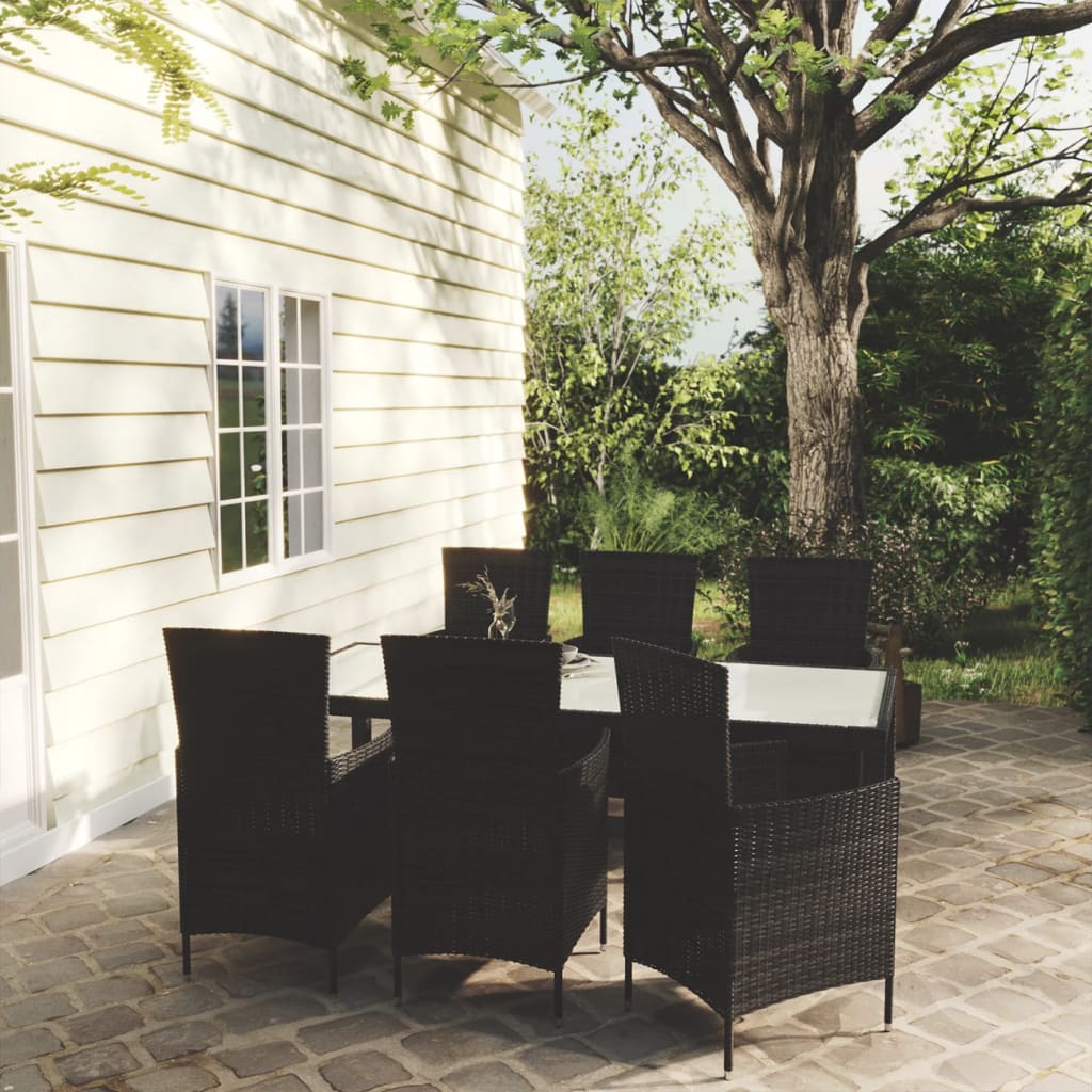 Set da Pranzo da Giardino 7 pz con Cuscini in Polyrattan Nero - homemem39