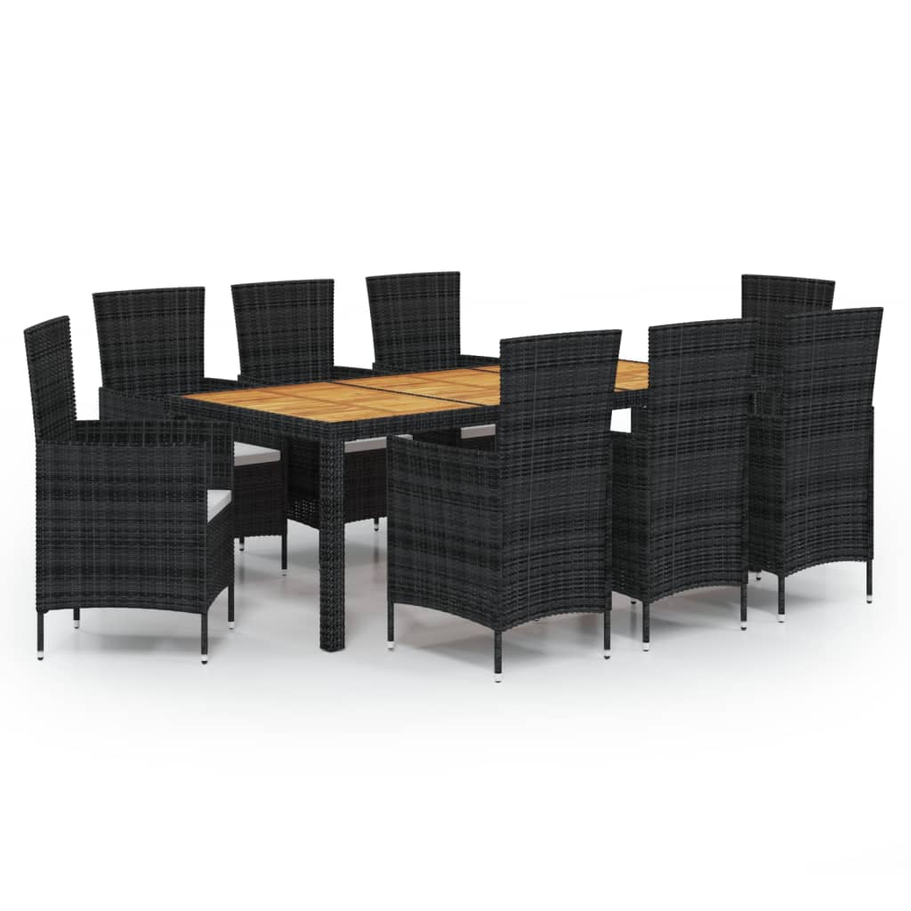 Set da Pranzo da Giardino 9 pz con Cuscini in Polyrattan Nero - homemem39