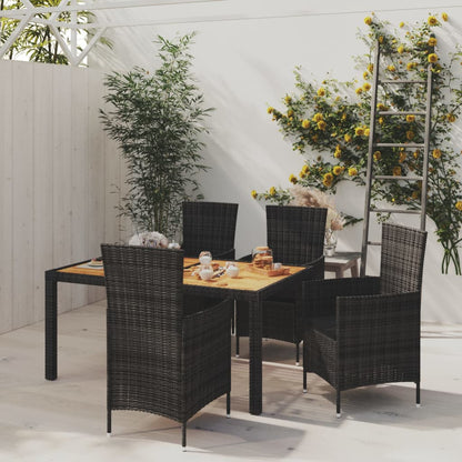 Set da Pranzo da Giardino 5 pz con Cuscini in Polyrattan Nero