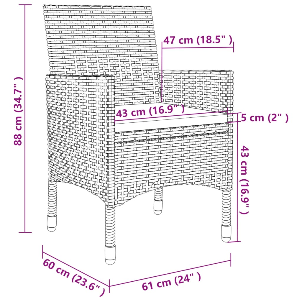 Set da Pranzo per Esterni 7 pz con Cuscini in Polyrattan Grigio | homemem39