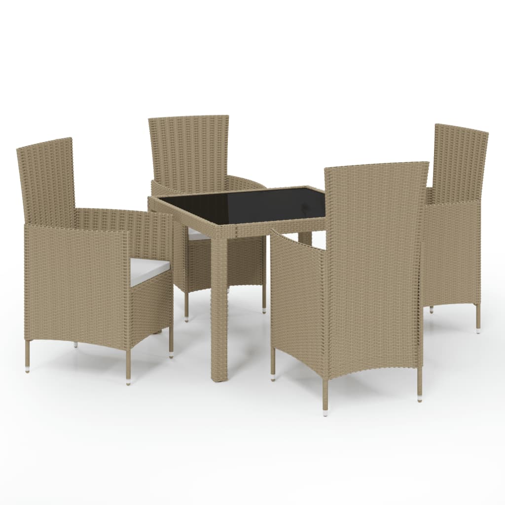 Set Mobili da Pranzo Giardino 5 pz con Cuscini Polyrattan Beige | homemem39