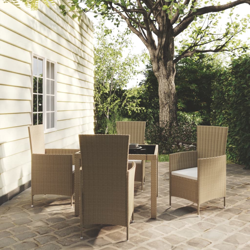Set Mobili da Pranzo Giardino 5 pz con Cuscini Polyrattan Beige | homemem39