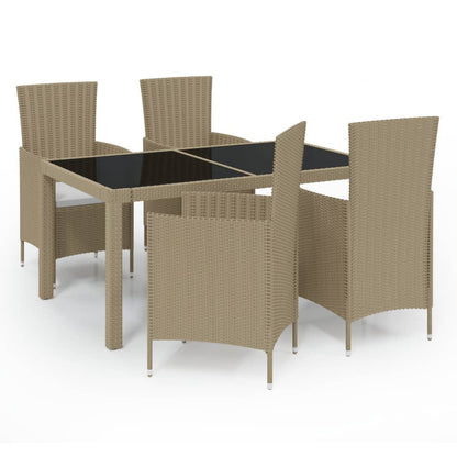 Set Mobili da Pranzo Giardino 5 pz con Cuscini Polyrattan Beige | homemem39