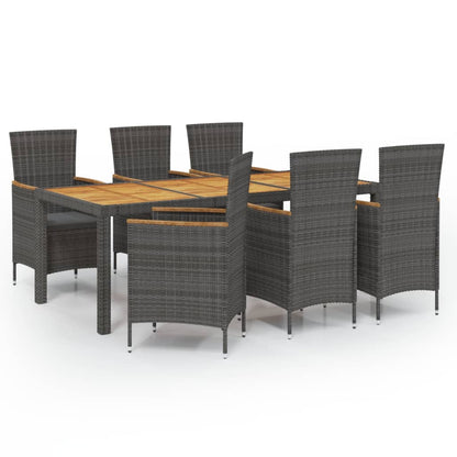 Set da Pranzo per Esterni 7 pz con Cuscini in Polyrattan Grigio | homemem39
