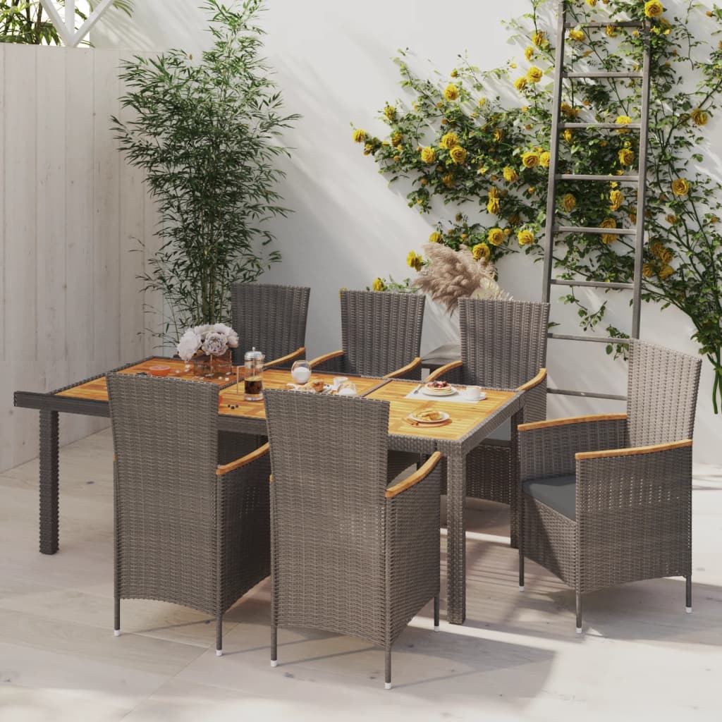 Set da Pranzo per Esterni 7 pz con Cuscini in Polyrattan Grigio | homemem39
