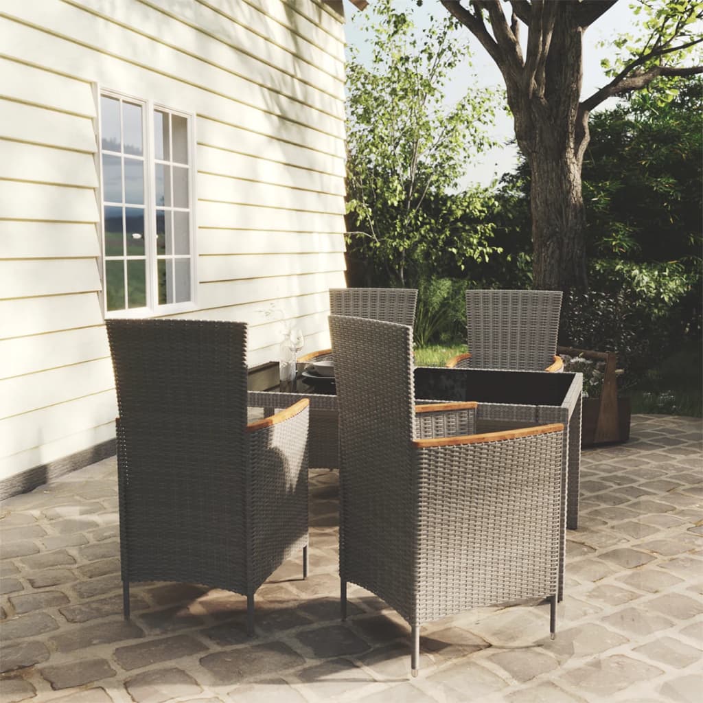 Set da Pranzo da Esterno 5 pz con Cuscini in Polyrattan Grigio | homemem39