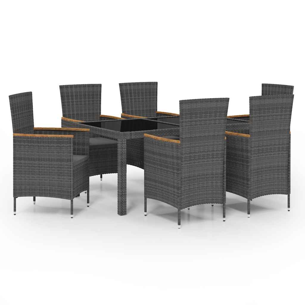 Set da Giardino 7 pz con Cuscini in Polyrattan Nero e Grigio | homemem39