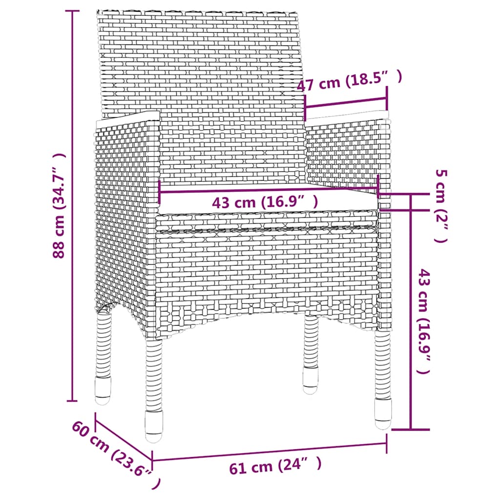 Set da Giardino 7 pz con Cuscini in Polyrattan Nero e Grigio | homemem39