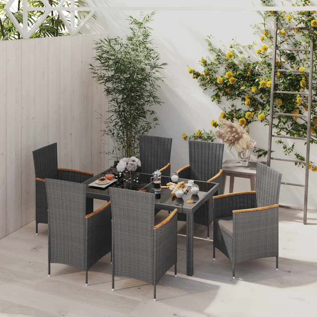 Set da Giardino 7 pz con Cuscini in Polyrattan Nero e Grigio | homemem39