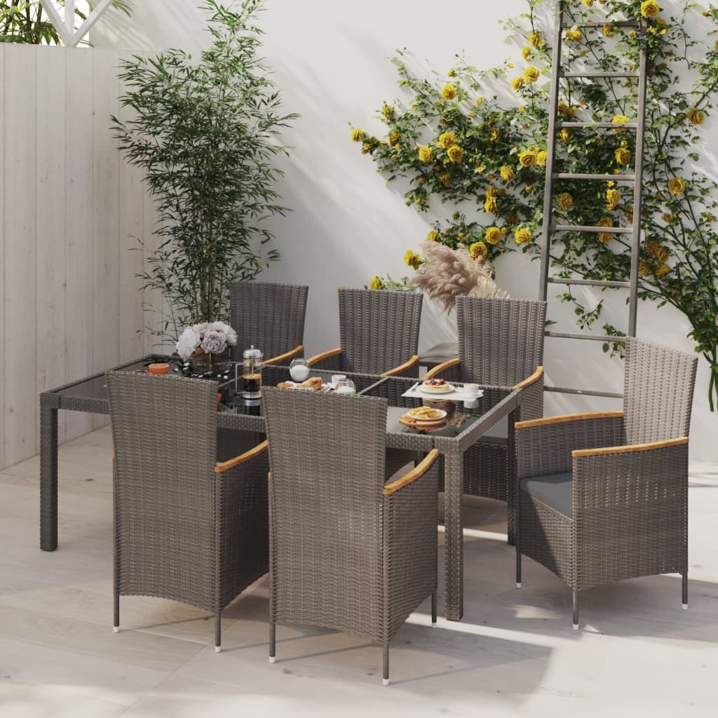 Set da Giardino 7 pz con Cuscini in Polyrattan Nero e Grigio | homemem39