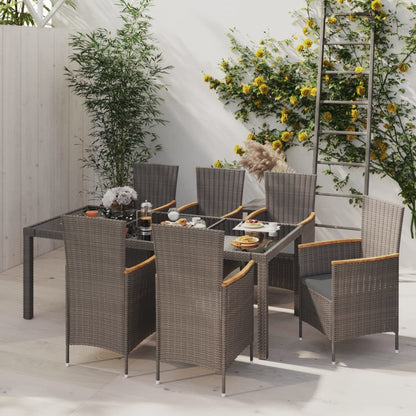 Set da Giardino 7 pz con Cuscini in Polyrattan Nero e Grigio | homemem39