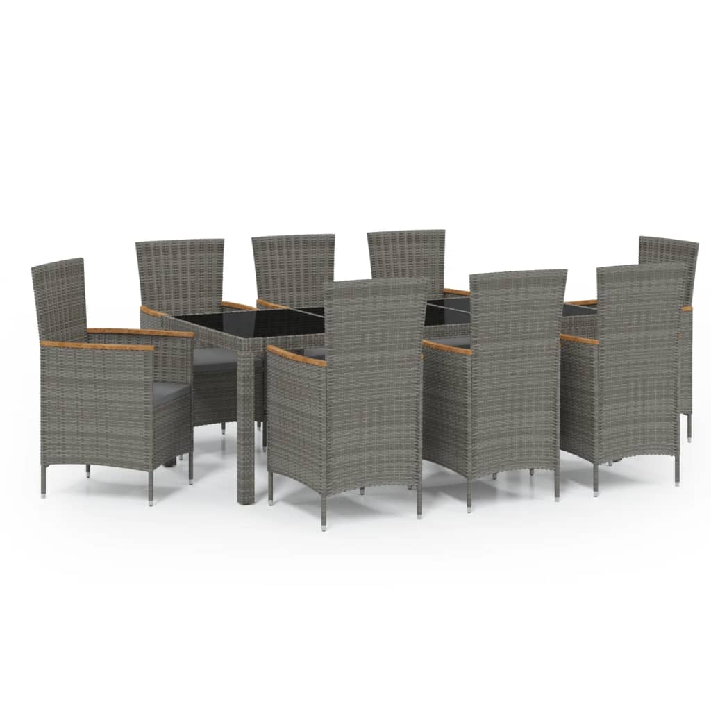 Set da Pranzo da Esterno 9 pz con Cuscini in Polyrattan Grigio | homemem39