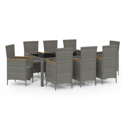 Set da Pranzo da Esterno 9 pz con Cuscini in Polyrattan Grigio | homemem39