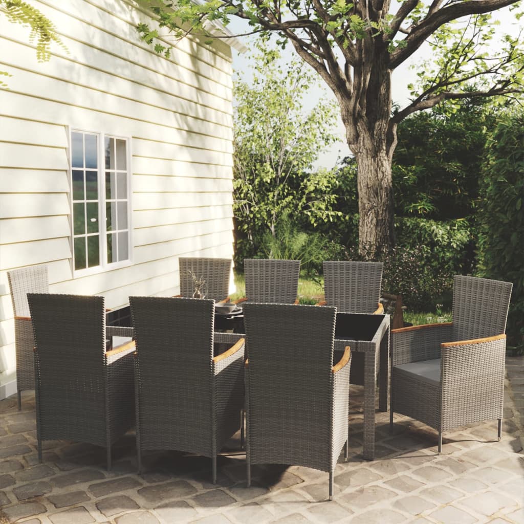 Set da Pranzo da Esterno 9 pz con Cuscini in Polyrattan Grigio | homemem39