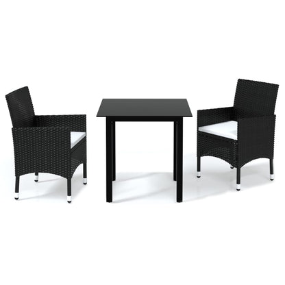 Set da Pranzo da Giardino 3 pz con Cuscini in Polyrattan Nero - homemem39
