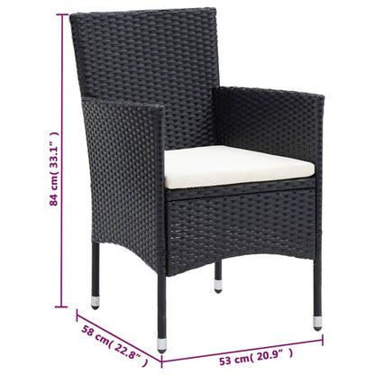 Set da Pranzo da Giardino 3 pz con Cuscini in Polyrattan Nero - homemem39