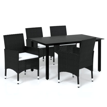 Set da Pranzo da Giardino 5 pz con Cuscini in Polyrattan Nero - homemem39