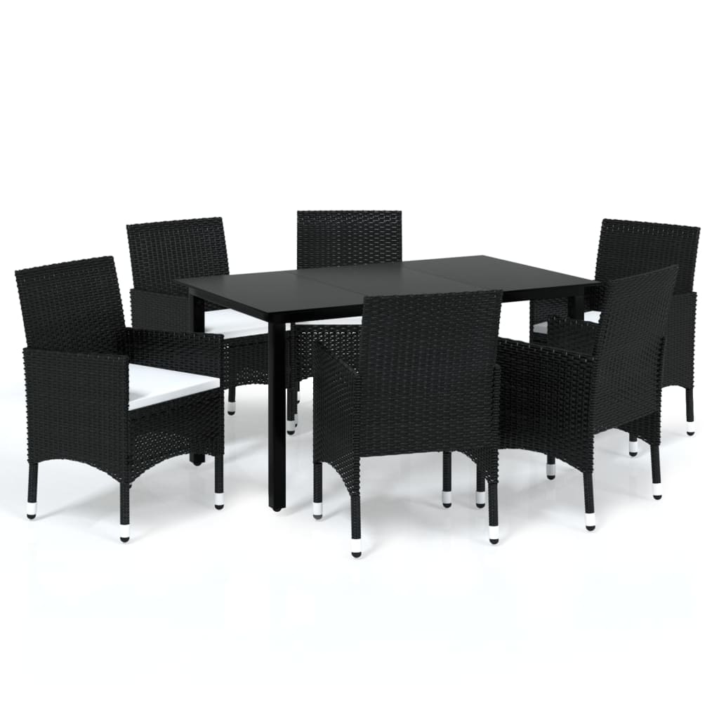 Set da Pranzo da Giardino 7 pz Nero con Cuscini in Polyrattan - homemem39