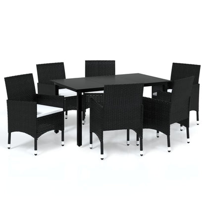 Set da Pranzo da Giardino 7 pz Nero con Cuscini in Polyrattan - homemem39