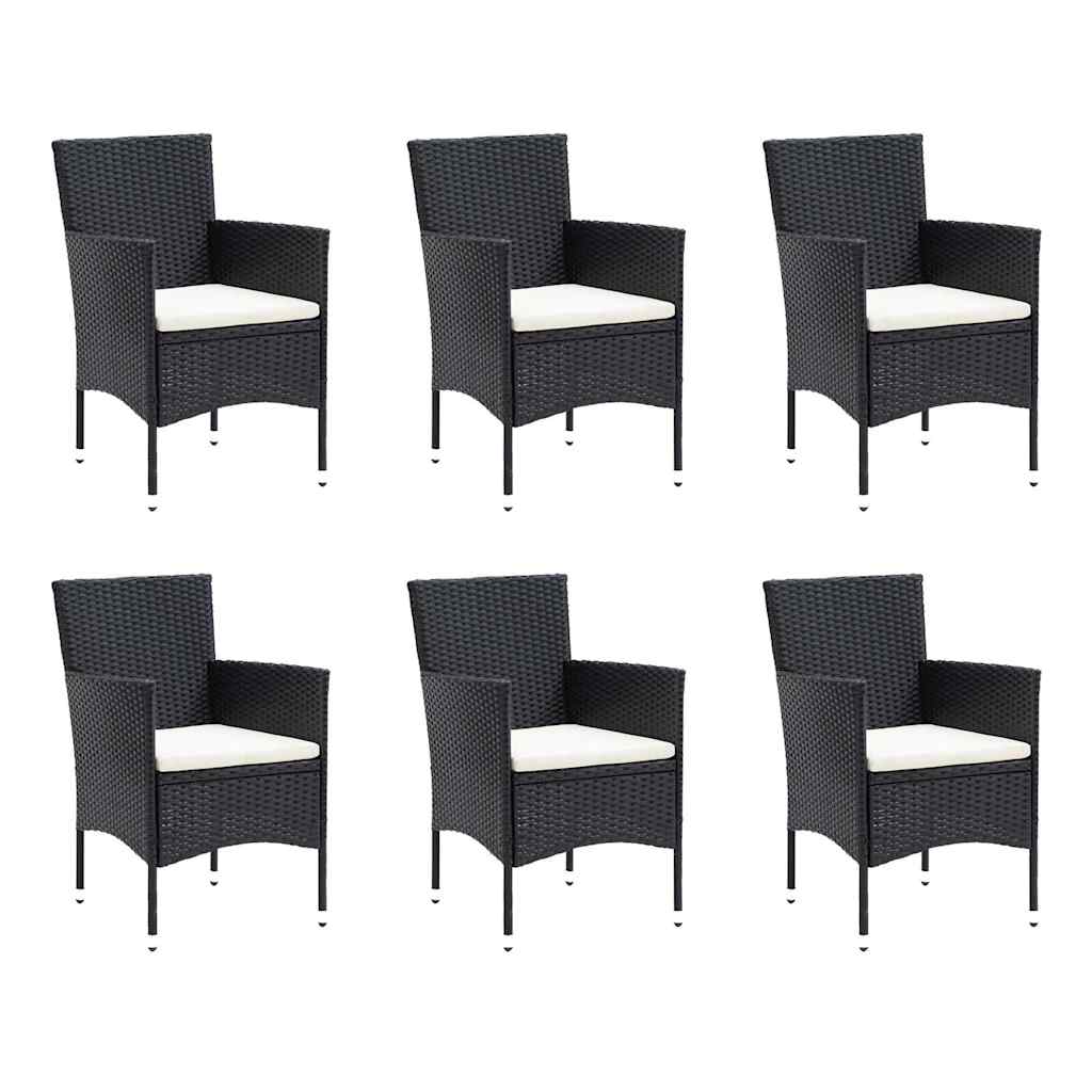 Set da Pranzo da Giardino 7 pz Nero con Cuscini in Polyrattan