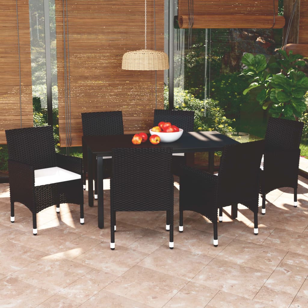 Set da Pranzo da Giardino 7 pz Nero con Cuscini in Polyrattan - homemem39