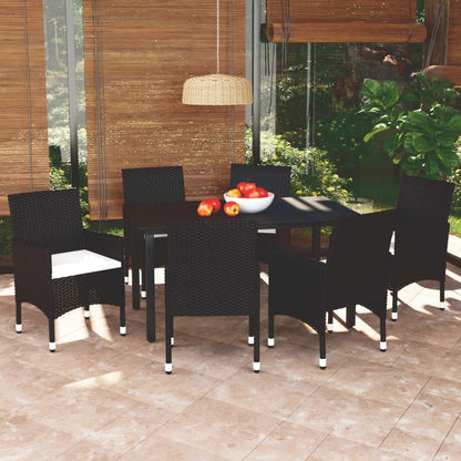 Set da Pranzo da Giardino 7 pz Nero con Cuscini in Polyrattan - homemem39
