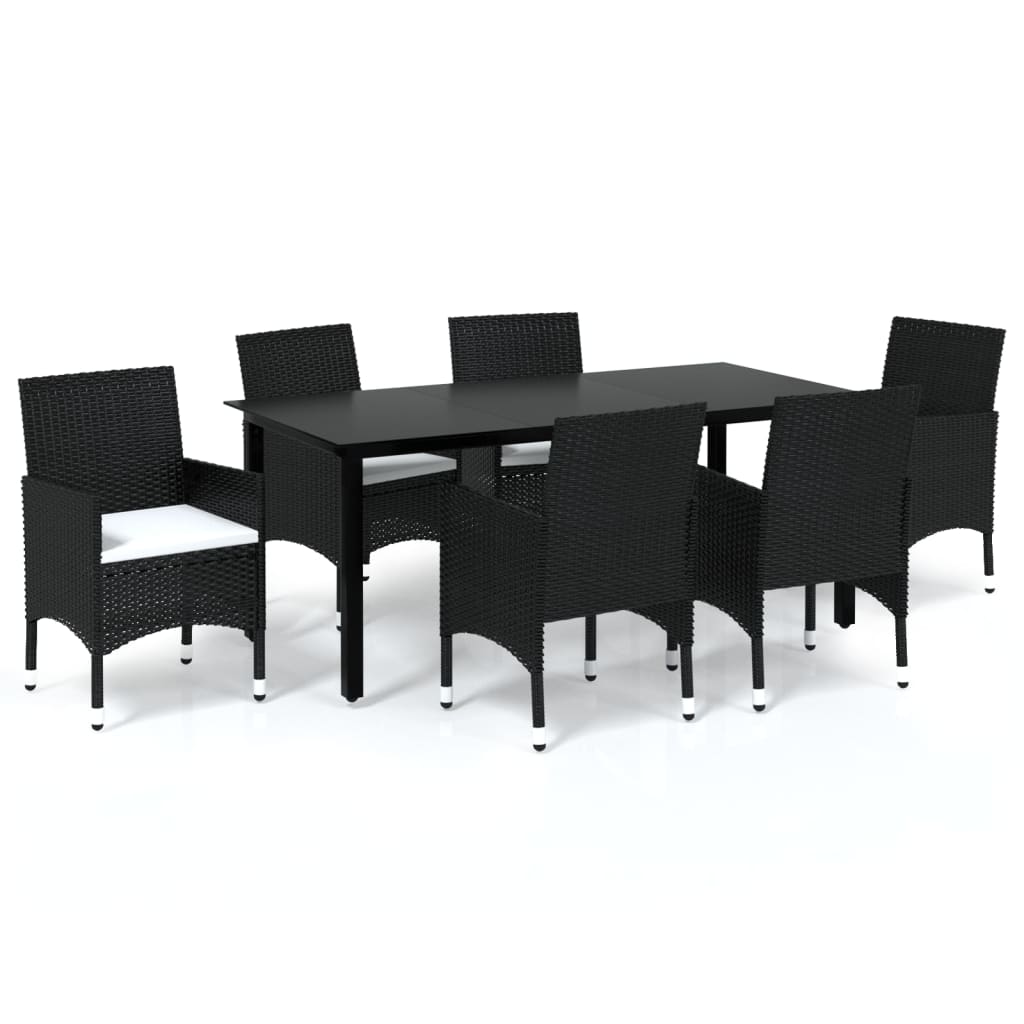 Set da Pranzo da Giardino 7 pz Nero con Cuscini in Polyrattan - homemem39