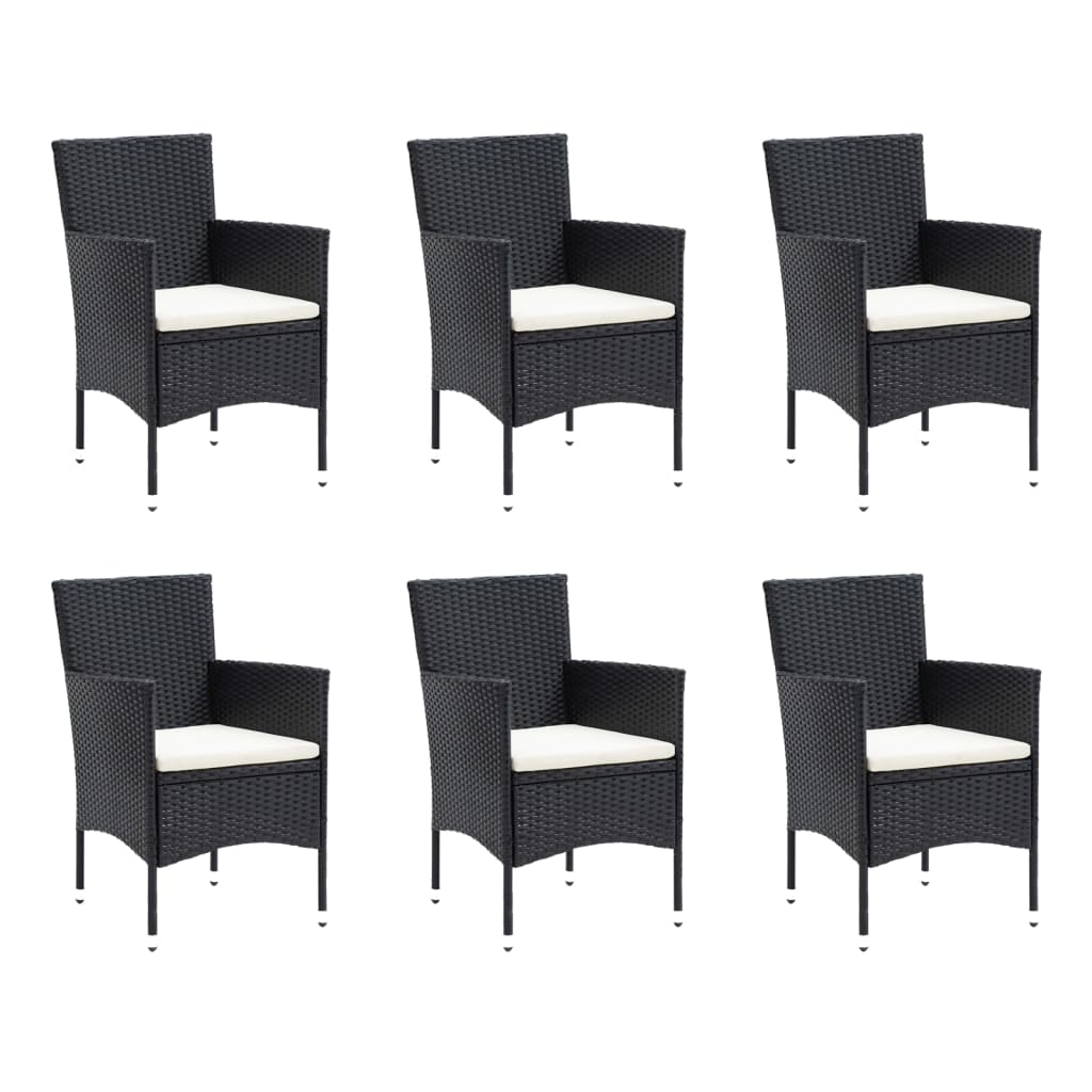 Set da Pranzo da Giardino 7 pz Nero con Cuscini in Polyrattan - homemem39