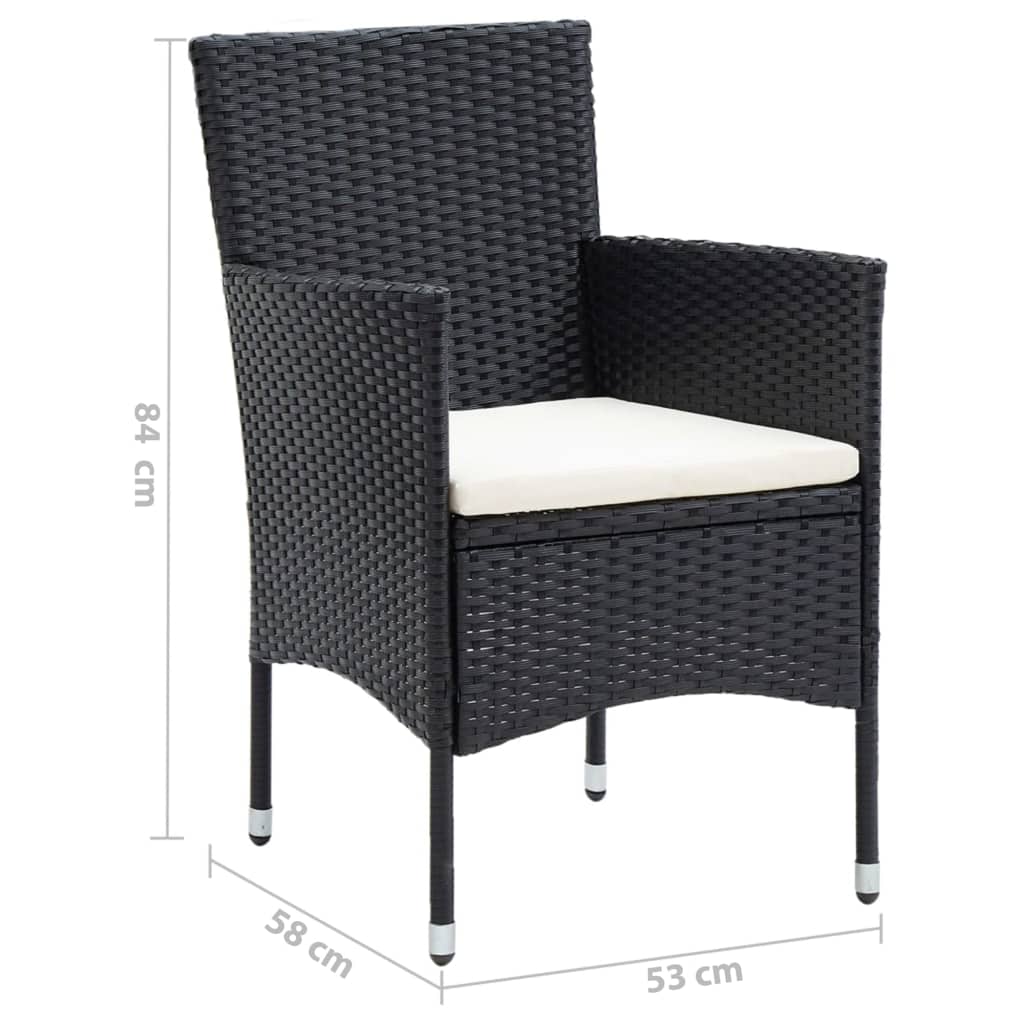 Set da Pranzo da Giardino 7 pz Nero con Cuscini in Polyrattan - homemem39