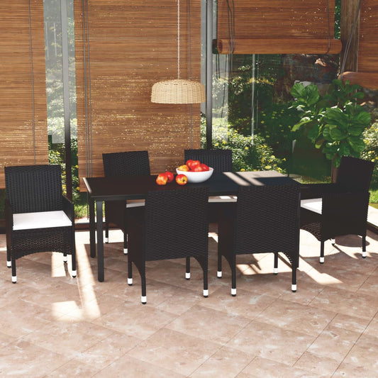 Set da Pranzo da Giardino 7 pz Nero con Cuscini in Polyrattan - homemem39