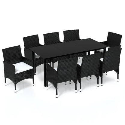 Set da Pranzo da Giardino 9 pz con Cuscini Nero in Polyrattan | homemem39