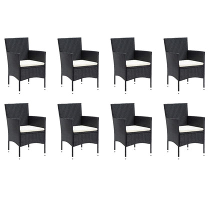 Set da Pranzo da Giardino 9 pz con Cuscini Nero in Polyrattan | homemem39