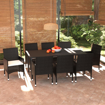 Set da Pranzo da Giardino 9 pz con Cuscini Nero in Polyrattan - homemem39