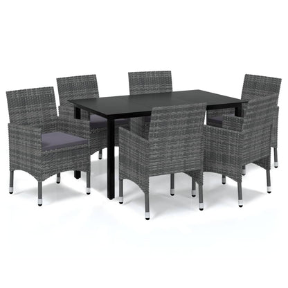 Set da Pranzo da Giardino 7 pz con Cuscini in Polyrattan Grigio - homemem39