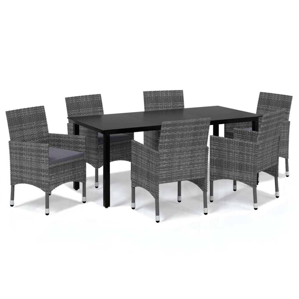 Set da Pranzo da Giardino 7 pz con Cuscini in Polyrattan Grigio - homemem39