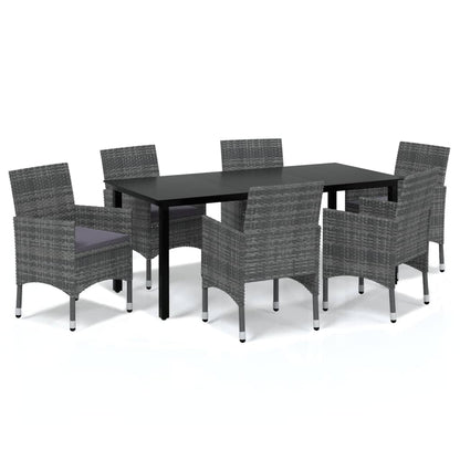 Set da Pranzo da Giardino 7 pz con Cuscini in Polyrattan Grigio - homemem39