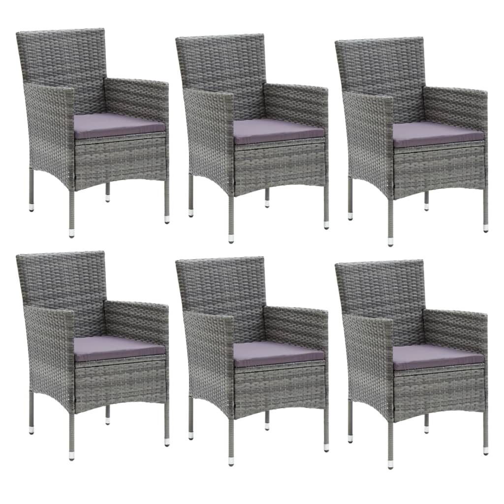 Set da Pranzo da Giardino 7 pz con Cuscini in Polyrattan Grigio - homemem39