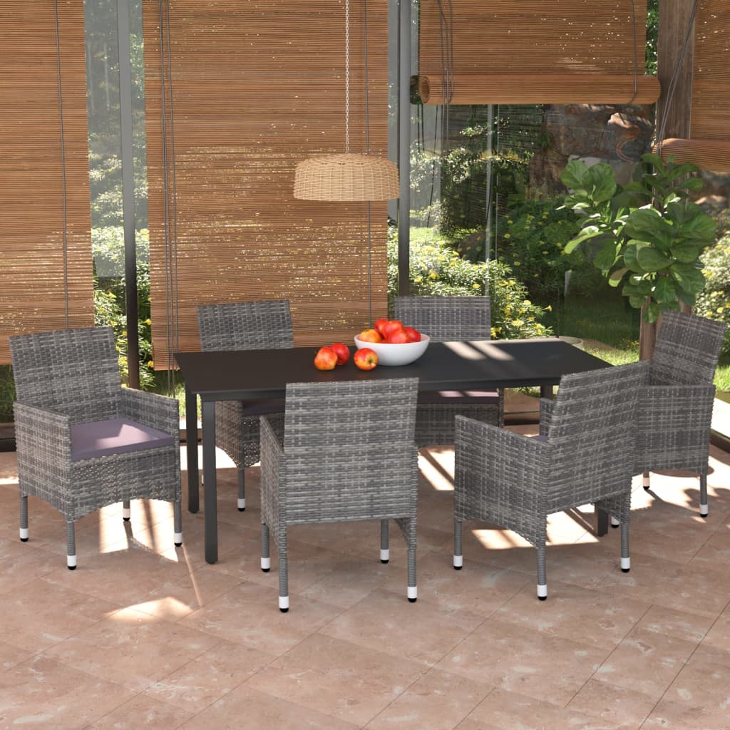 Set da Pranzo da Giardino 7 pz con Cuscini in Polyrattan Grigio - homemem39