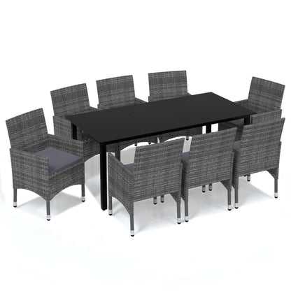 Set Pranzo da Giardino 9 pz con Cuscini in Polyrattan Grigio - homemem39