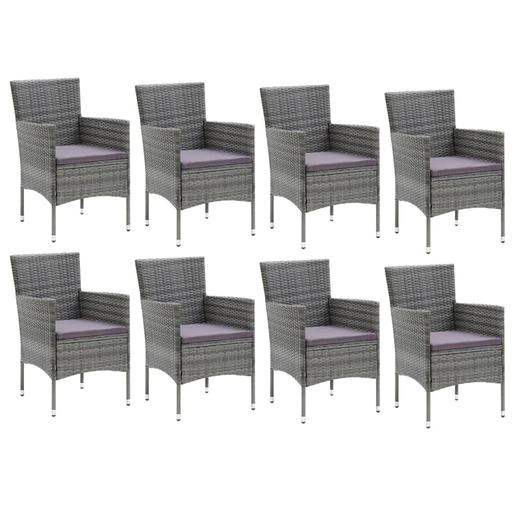 Set Pranzo da Giardino 9 pz con Cuscini in Polyrattan Grigio | homemem39