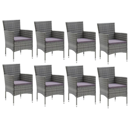 Set Pranzo da Giardino 9 pz con Cuscini in Polyrattan Grigio | homemem39