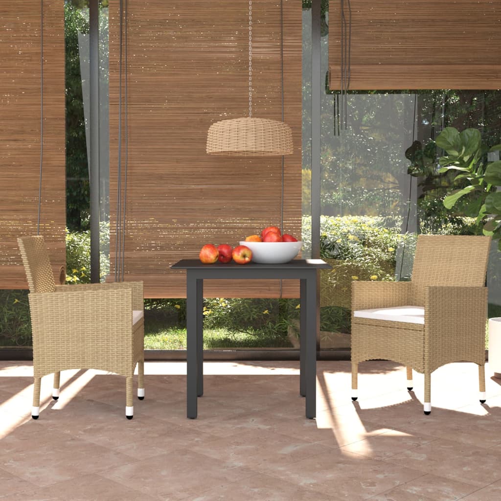 Set da Pranzo da Giardino 3 pz con Cuscini in Polyrattan Beige - homemem39