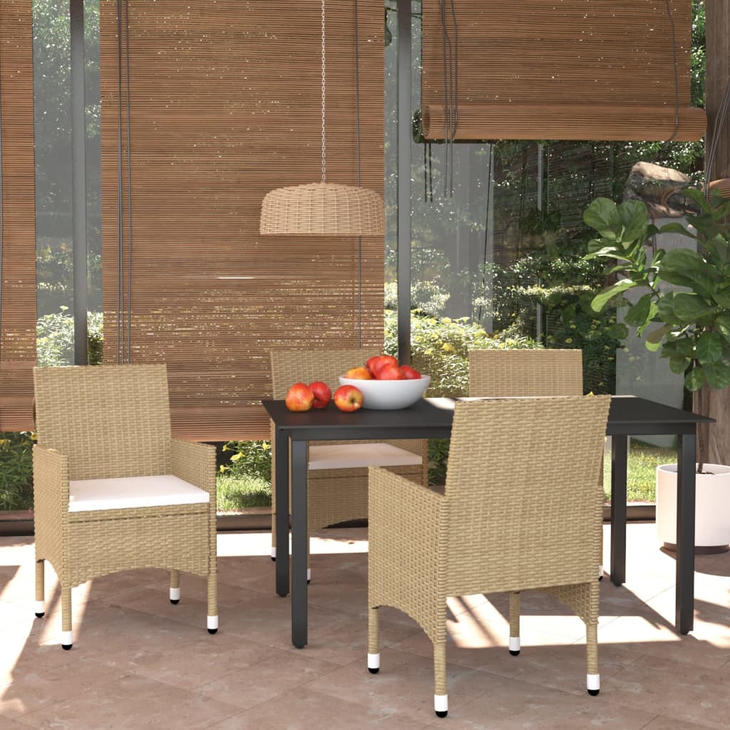 Set Pranzo da Giardino 5 pz con Cuscini in Polyrattan Beige | homemem39