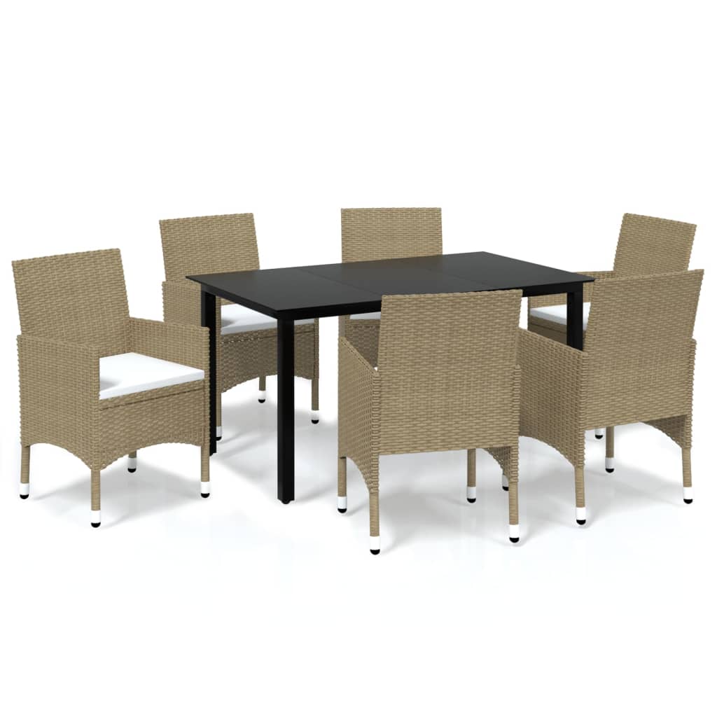 Set da Pranzo da Giardino 7 pz con Cuscini in Polyrattan Beige | homemem39