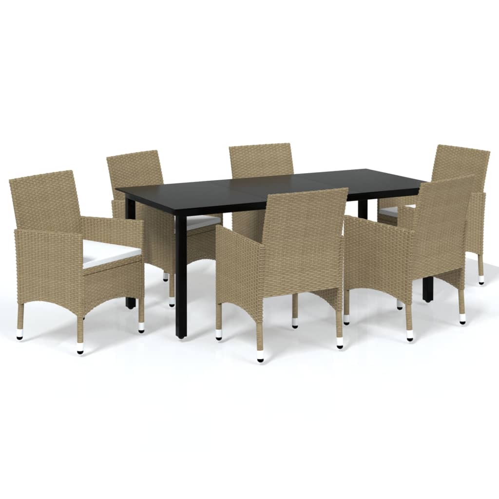 Set da Pranzo da Giardino 7 pz con Cuscini in Polyrattan Beige | homemem39
